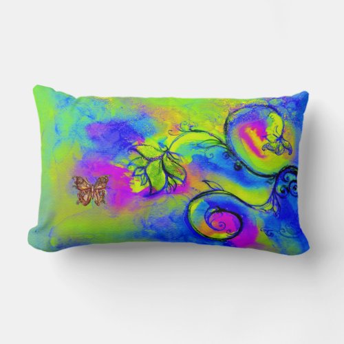 WHIMSICAL FLOWERS  AND BUTTERFLIES LUMBAR PILLOW