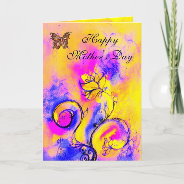 WHIMSICAL FLOWERS  AND BUTTERFLIES / Mother's Day Card (Front)
