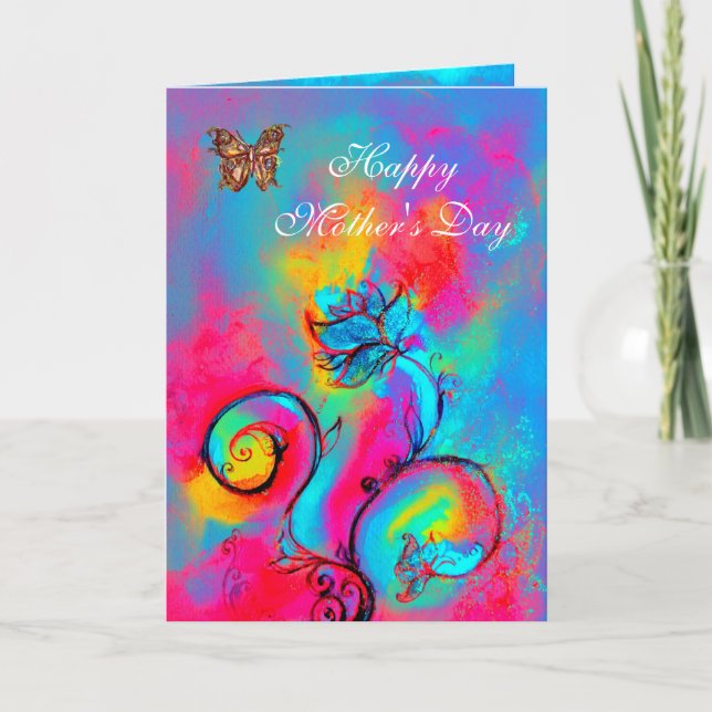 WHIMSICAL FLOWERS  AND BUTTERFLIES Mother's Day Card (Front)