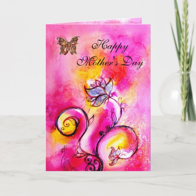 WHIMSICAL FLOWERS  AND BUTTERFLIES / Mother's Day Card (Front)