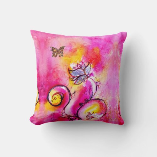 WHIMSICAL FLOWERS  AND BUTTERFLIES THROW PILLOW