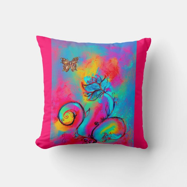 WHIMSICAL FLOWERS  AND BUTTERFLIES THROW PILLOW (Front)