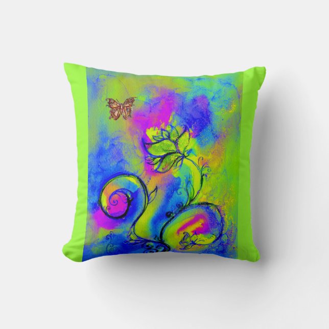 WHIMSICAL FLOWERS  AND BUTTERFLIES THROW PILLOW (Front)