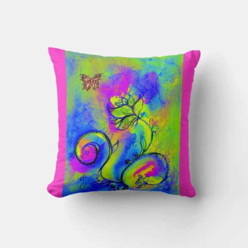 WHIMSICAL FLOWERS  AND BUTTERFLIES THROW PILLOW