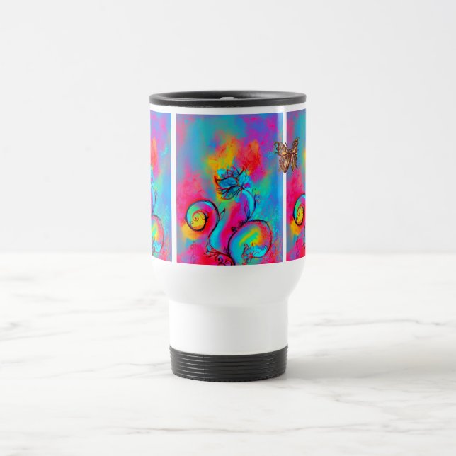 WHIMSICAL FLOWERS  AND BUTTERFLIES TRAVEL MUG (Center)