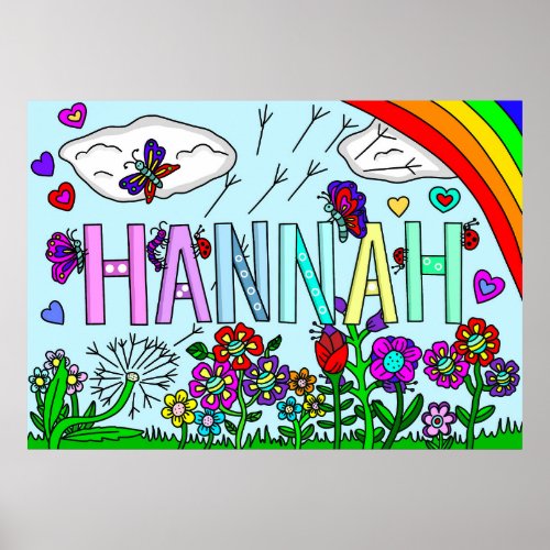 Whimsical Flowers and Girls Name Hannah Wall Art