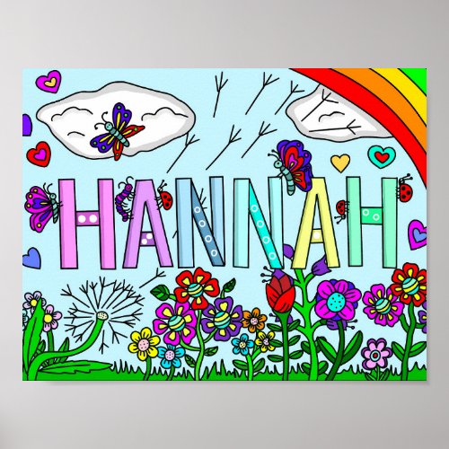 Whimsical Flowers and Girls Name Hannah Wall Art