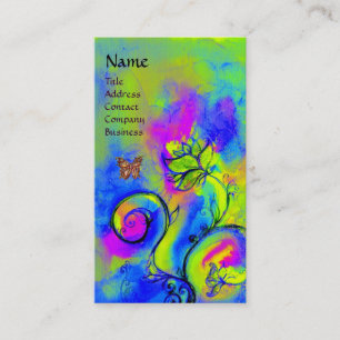 WHIMSICAL FLOWERS AND GOLD BUTTERFLY BUSINESS CARD