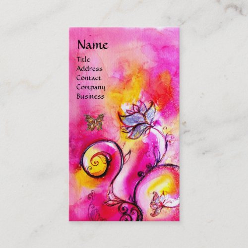 WHIMSICAL FLOWERS AND GOLD  BUTTERFLY BUSINESS CARD