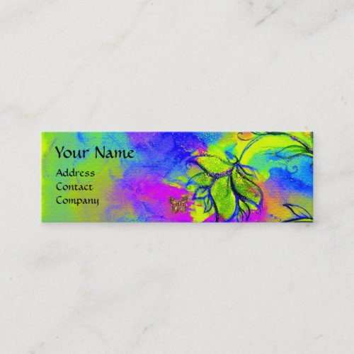 WHIMSICAL FLOWERS AND GOLD  BUTTERFLY MINI BUSINESS CARD