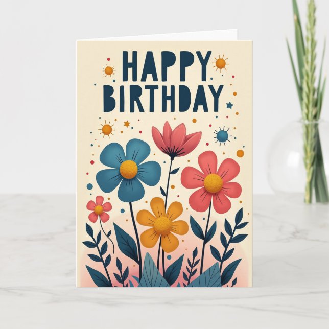 Whimsical Flowers Birthday Card (Front)