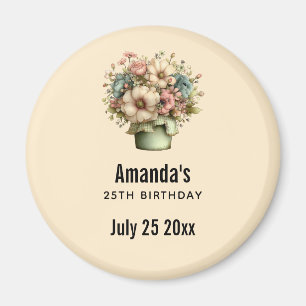 Whimsical Flowers Birthday Party Date Magnet