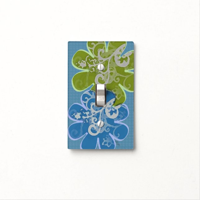Whimsical Flowers (blue/green) Light Switch Cover (In Situ)