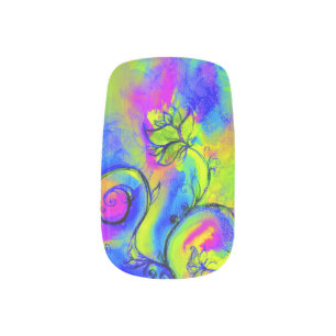 WHIMSICAL FLOWERS  blue green yellow pink Minx Nail Wraps