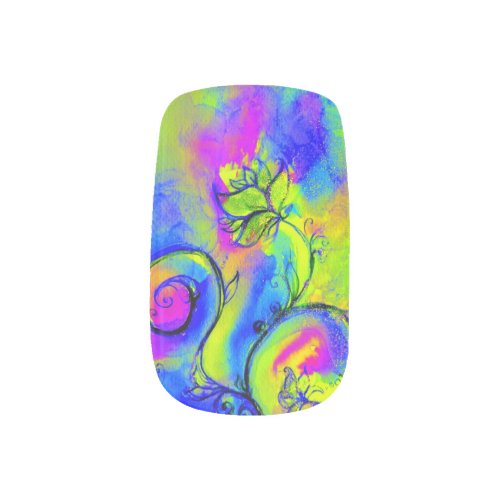 WHIMSICAL FLOWERS  blue green yellow pink Minx Nail Wraps