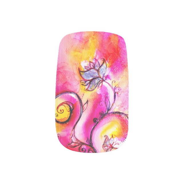 WHIMSICAL FLOWERS  blue pink yellow Minx Nail Art (Right Thumb)