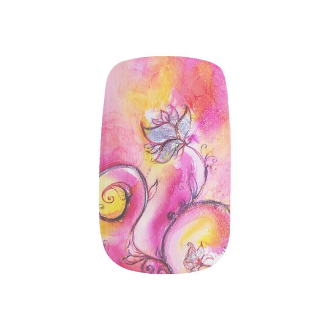 WHIMSICAL FLOWERS  blue pink yellow Minx Nail Wraps (Right Thumb)