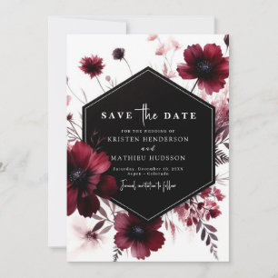 Whimsical Flowers Burgundy Wedding Save The Date