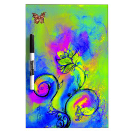 WHIMSICAL FLOWERS &amp; BUTTERFLIES  blue green yellow Dry Erase Board