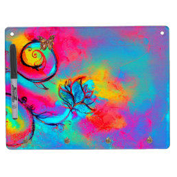 WHIMSICAL FLOWERS &amp; BUTTERFLIES  blue green yellow Dry Erase Board With Keychain Holder