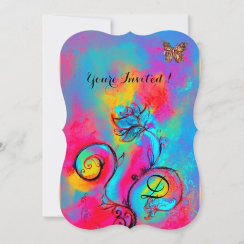 WHIMSICAL FLOWERS  BUTTERFLIES Blue pink yellow Invitation