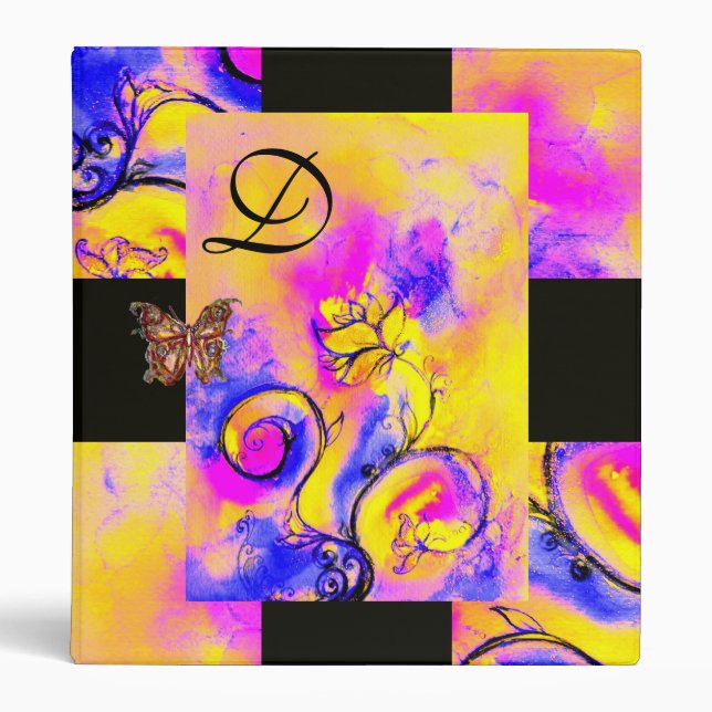 WHIMSICAL FLOWERS & BUTTERFLIES  MONOGRAM BINDER (Front)