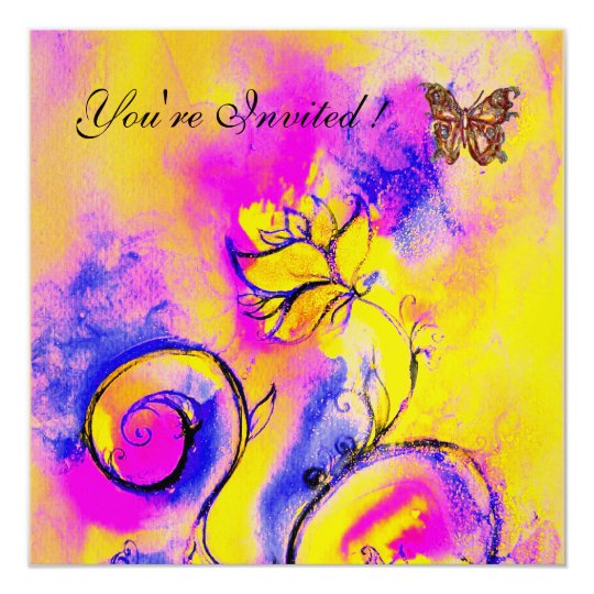 WHIMSICAL FLOWERS & BUTTERFLIES pink blue yellow Card