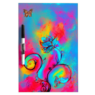 WHIMSICAL FLOWERS & BUTTERFLIES pink yellow blue Dry-Erase Board