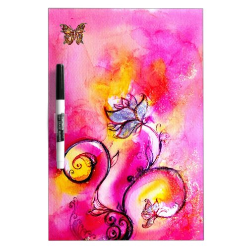 WHIMSICAL FLOWERS  BUTTERFLIES pink yellow blue Dry_Erase Board