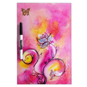 WHIMSICAL FLOWERS & BUTTERFLIES pink yellow blue Dry Erase Board