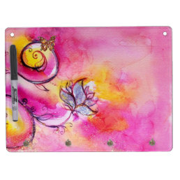 WHIMSICAL FLOWERS &amp; BUTTERFLIES  pink yellow blue Dry Erase Board With Keychain Holder