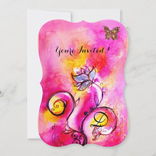 WHIMSICAL FLOWERS  BUTTERFLIES pink yellow Invitation