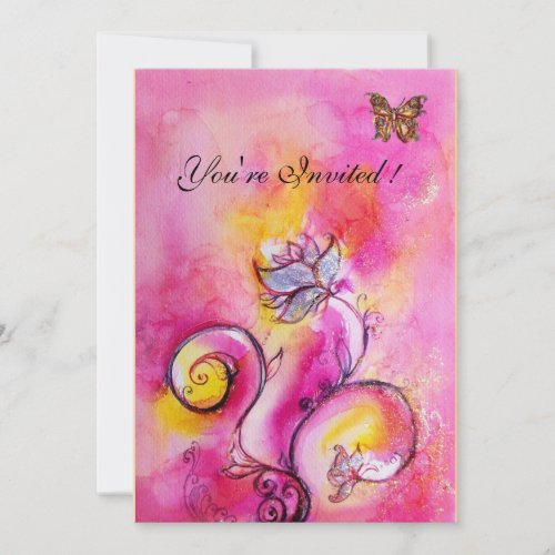 WHIMSICAL FLOWERS  BUTTERFLIES pink yellow Invitation