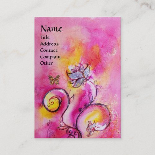WHIMSICAL FLOWERS  BUTTERFLIES pink yellow purple Business Card