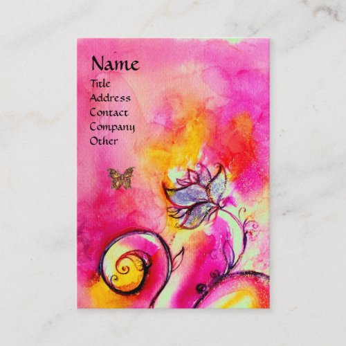 WHIMSICAL FLOWERS  BUTTERFLIES pink yellow purple Business Card