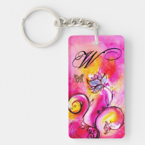 WHIMSICAL FLOWERS  BUTTERFLIES pink yellow purple Keychain