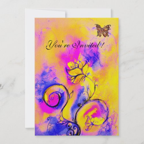 WHIMSICAL FLOWERS  BUTTERFLIES purple yellow pink Invitation