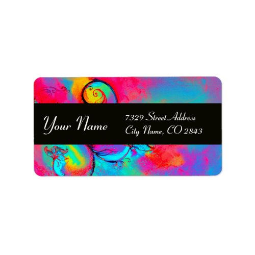 WHIMSICAL FLOWERS  BUTTERFLY blue pink yellow Label