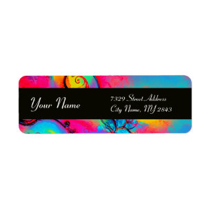 WHIMSICAL FLOWERS & BUTTERFLY blue pink yellow Label