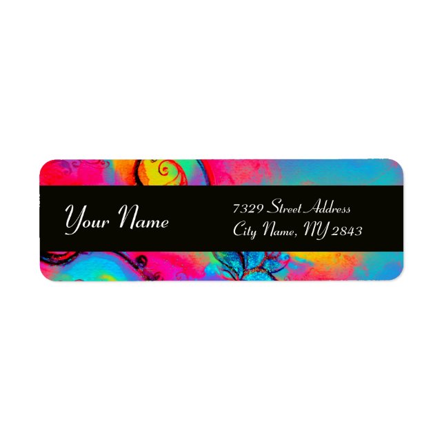 WHIMSICAL FLOWERS & BUTTERFLY blue pink yellow Label (Front)