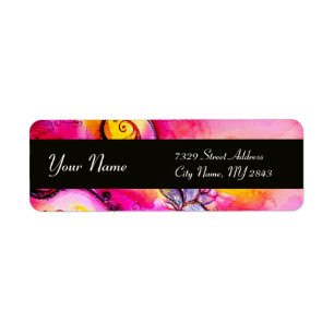 WHIMSICAL FLOWERS & BUTTERFLY blue pink yellow Label