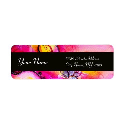 WHIMSICAL FLOWERS  BUTTERFLY blue pink yellow Label