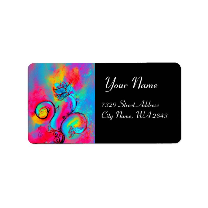 WHIMSICAL FLOWERS & BUTTERFLY blue pink yellow Custom Address Labels