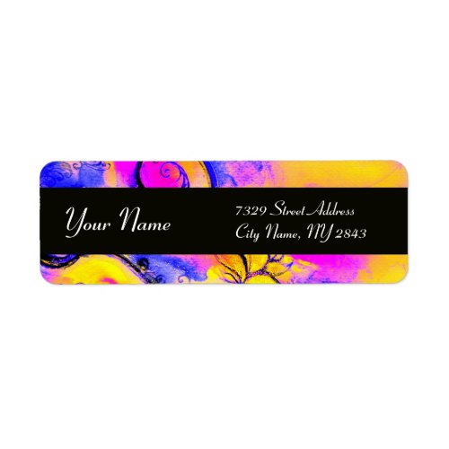 WHIMSICAL FLOWERS  BUTTERFLY blue pink yellow Label