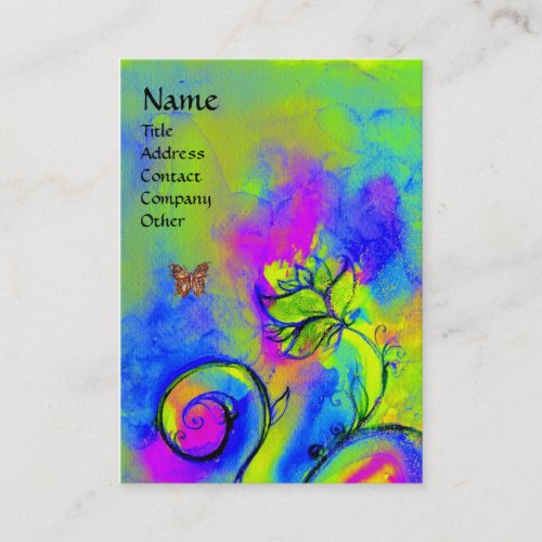 WHIMSICAL FLOWERS  BUTTERFLY green purple yellow Business Card