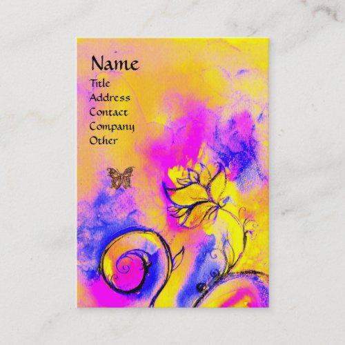 WHIMSICAL FLOWERS  BUTTERFLY pink purple yellow Business Card
