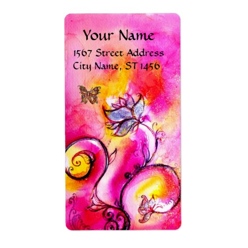 WHIMSICAL FLOWERS  BUTTERFLY pink yellow sparkles Label