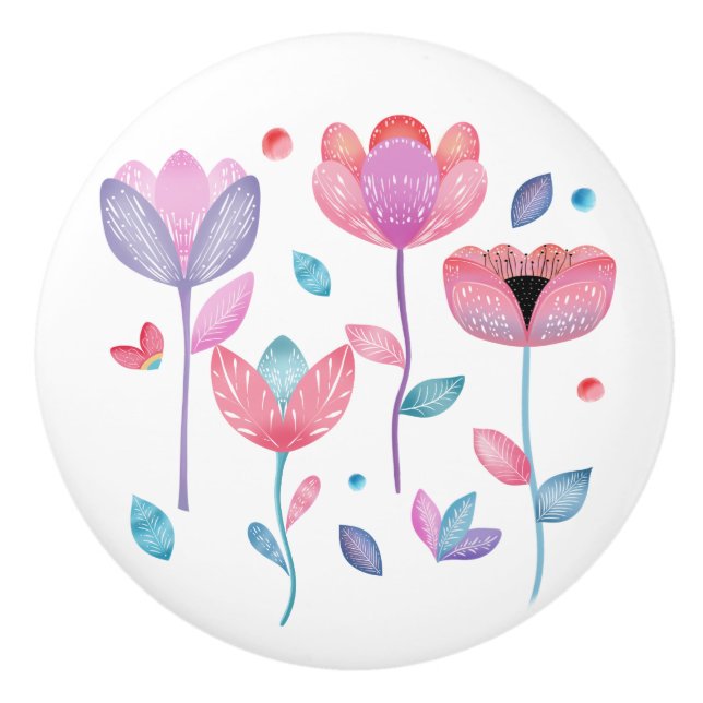 Whimsical Flowers  Ceramic Knob (Front)