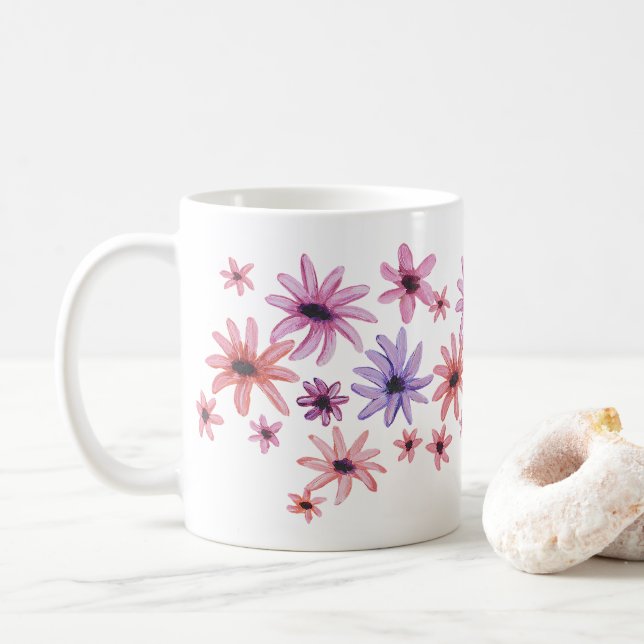 Whimsical Flowers Coffee Mug (With Donut)