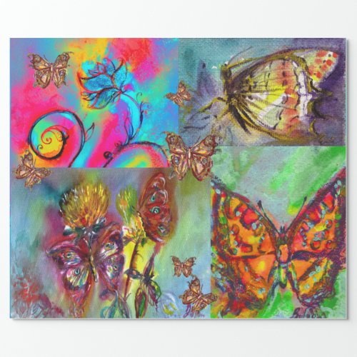 WHIMSICAL FLOWERS COLORFUL BUTTERFLIES IN NATURE WRAPPING PAPER